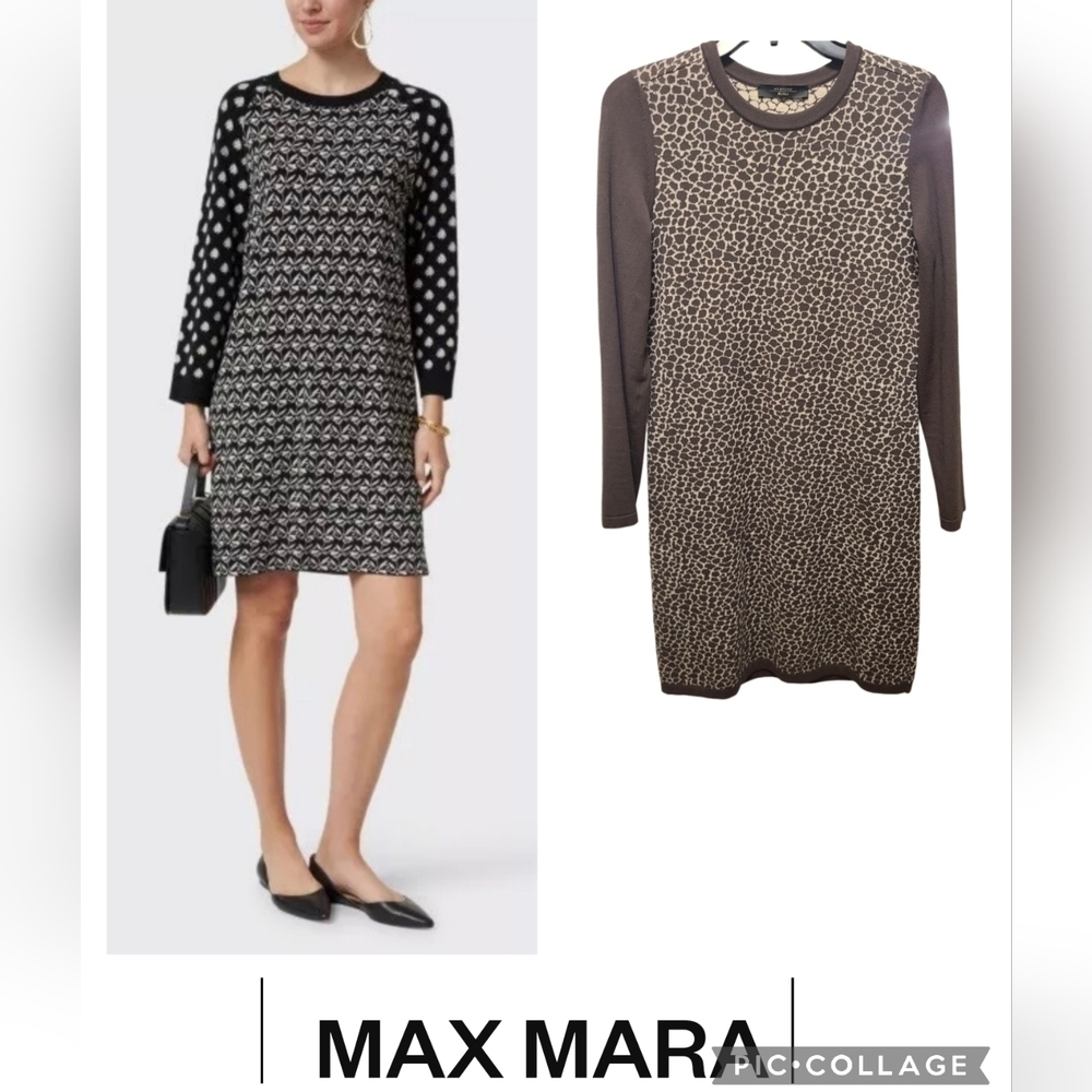 Weekend Max Mara Brown & Beige AnimalPrint Sweater Knit Stretch size S